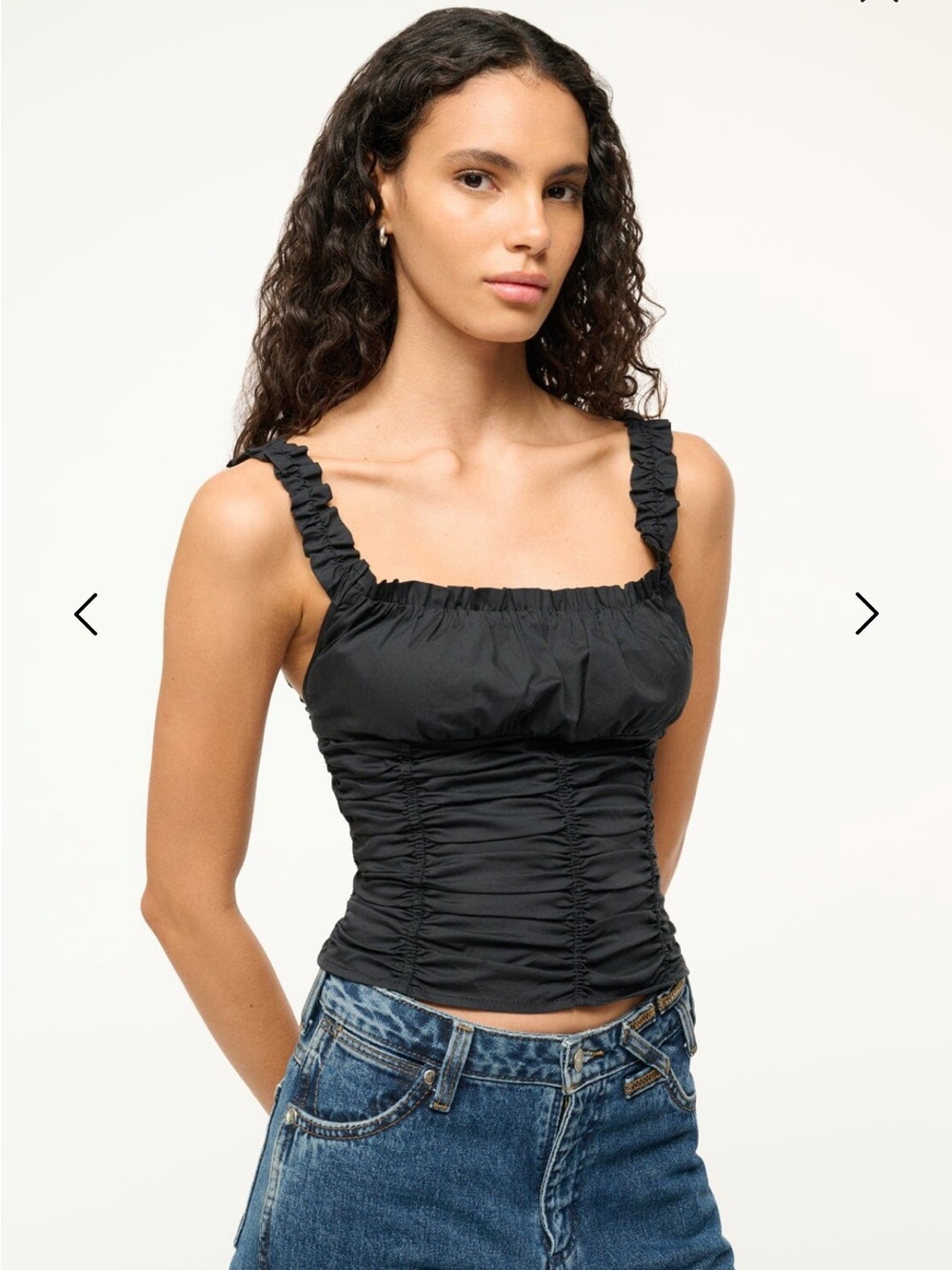 STAUD Black Ruched Camisole with Ruffled Straps - Picture 3 of 5